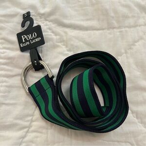 VTG Polo Ralph Lauren RL67 Fabric Belt Small Blue Green Stripe D-Ring NWT Preppy
